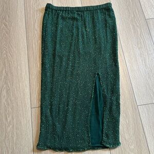 Vintage Pure Silk Green Beaded Skirt